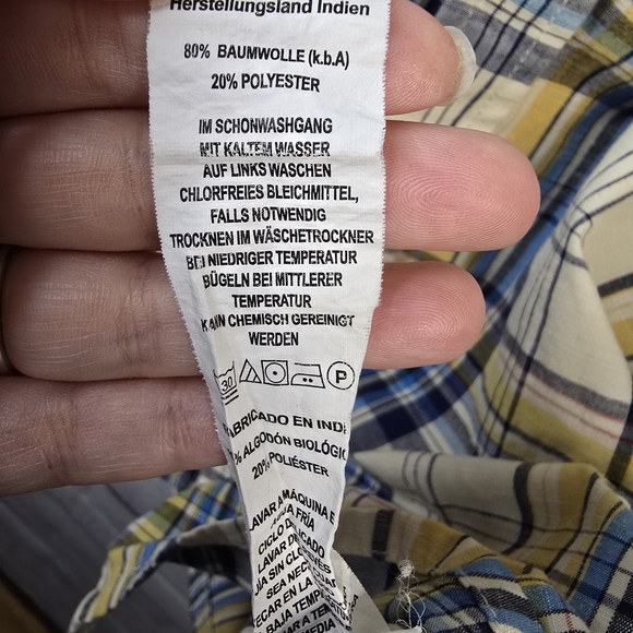 PrAna Plaid Button-down Yellow And Blue Shortsleeve Mens Size Large Shirt - Picture 4 of 4